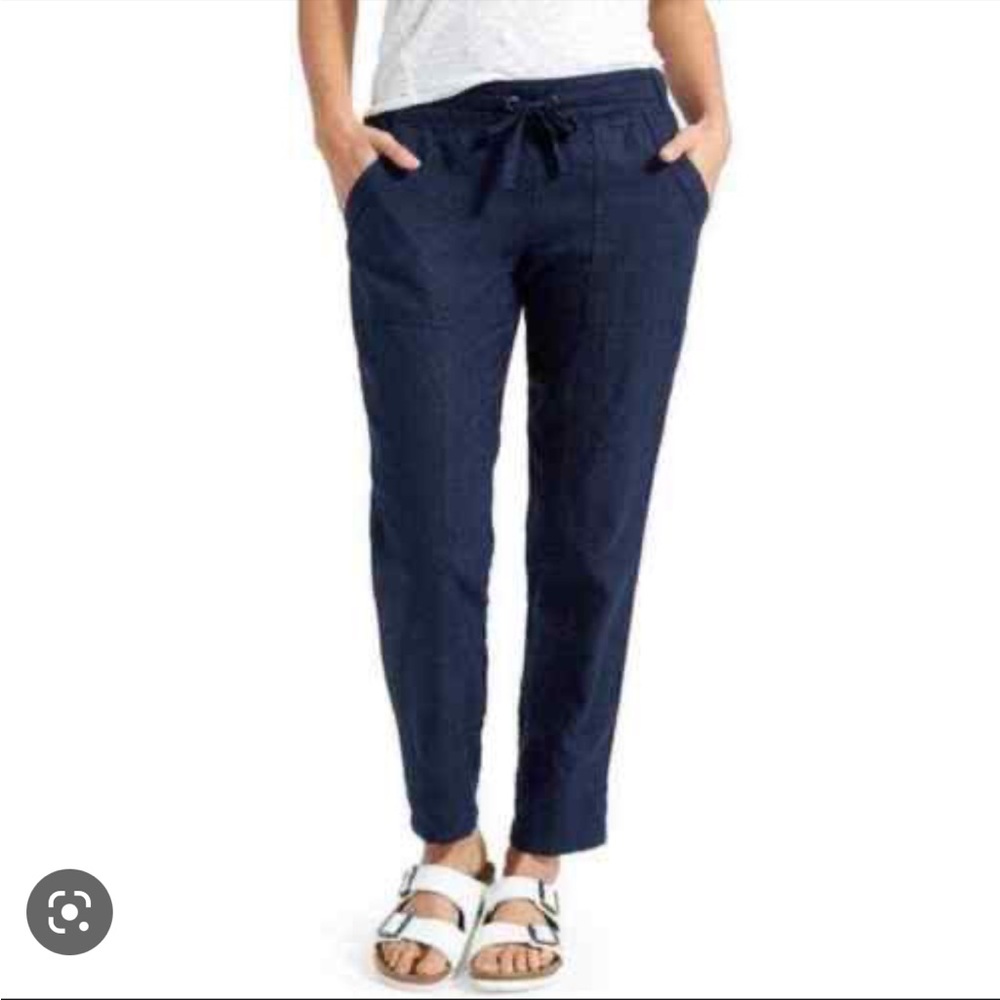 Athleta linen navy tapered leg jogger pants size 4 women’s drawstring waist